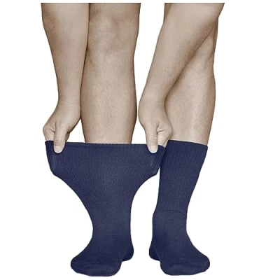 Abbildung von vitsocks Herren Diabetikersocken extra weit ohne Gummi Bund (3x PACK) geschwollene Füße, Baumwolle, 41 43 46 47 50, Dunkelblau, 39