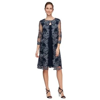 Abbildung von Alex Damen Midi Scoop Neck Shift Dress With Jacket (Petite and Regular) Kleid f r besondere Anl sse, Petite Navy, 46 EU