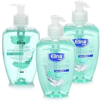 Abbildung von Elina med 3X aktive Hygiene Handseife im Pump Spender erfrischende &amp; Sensitive Seife für die Hände Hand Waschlotion 300ml je