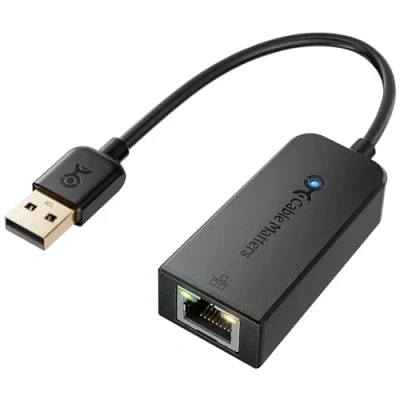 Abbildung von Cable Matters USB Ethernet Adapter (USB Netzwerkadapter, LAN Adapter, auf USB, Adapter) unterstützt 10/100 Mbps Netzwerk in Schwarz
