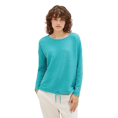Abbildung von TOM TAILOR Damen 1038177 Sweatshirt mit Struktur &amp; Kordelzug, 10668 sky Captain Blue, S