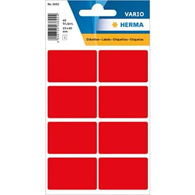 Abbildung von HERMA 3692 Vielzweck Etiketten, 40 Stück, 25 x mm, 8 pro Bogen, selbstklebend, Haushaltsetiketten zum Beschriften für Kalender Planer Basteln, matt, blanko Papier Klebeetiketten Aufkleber, rot