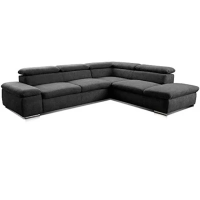 Abbildung von Cavadore Ecksofa Alkatraz / L Form Sofa groß mit Ottomanen rechts und verstellbaren Kopfteilen Modernes Design hochwertiger Webstoff Bezug Maße: 272 x 73 226 Farbe: Schwarz (Paris schwarz)