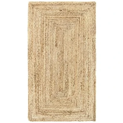 Abbildung von HAMID Jute Teppich, Alhambra Teppich Handgewebt 100% Naturfaser de Jute, Wohnzimmer, Schlafzimmer, Flurteppich, Farbe Natur (60x110cm)