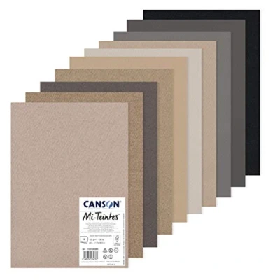 Abbildung von Canson Mi Teintes, Farbiges Zeichenpapier, 160gsm, 98lb, Bogen, A3 29,7x42cm, Packung, 10 Bögen C31032S083 bunt DIN
