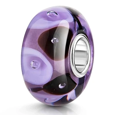 Abbildung von Materia Bead Glasperle Kreise Punkte Lila Violett 1443, Kern aus 925 Sterling Silber