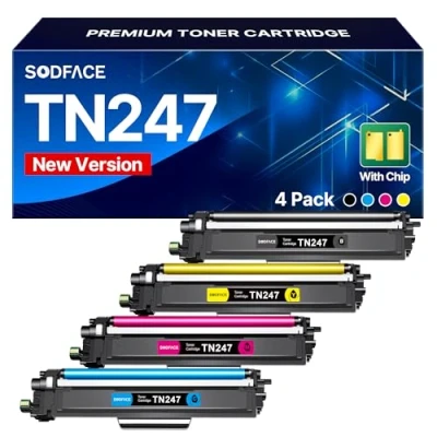 Abbildung von SODFACE TN 243CMYK TN247 Kompatibel für Brother 247 TN243 Toner MFC L3750CDW DCP L3550CDW L3770CDW HL L3210CW L3230CDW L3730CW (Schwarz, Cyan, Gelb, Magenta, 4er Pack)