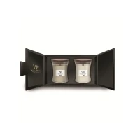 Abbildung von WoodWick Geschenkset Duftkerze Medium Fireside &amp; Linen 2 Stück
