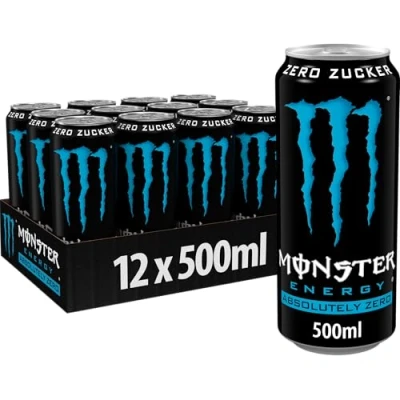 Abbildung von Monster Energy Absolutely Zero koffeinhaltiger Drink mit klassischem Geschmack ohne Zucker in praktischen Einweg Dosen (12 x 500 ml)