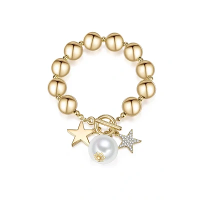 Abbildung von Lulu Jane Damen Kugelarmband Metall Legierung gelbgold Glas weiß Perle (synth.) rund Stern Modeschmuckarmband