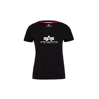 Abbildung von Alpha Industries Damen New Basic T Wmn Foil Print Shirt, Black/Metalsilver, XS