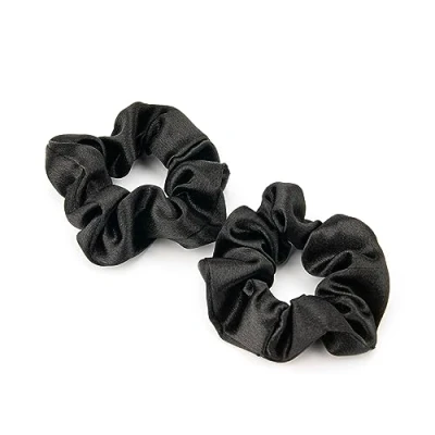 Abbildung von Scrunchies Haargummi Damen, 2 Stück Weiche Seide Haargummis Mädchen, Premium Satin Invisibobble Scrunchie, für Lange Feine Oder Dicke Lockige Haare Mädchen (Schwarz)