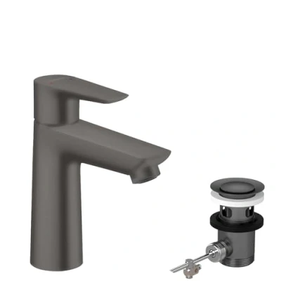 Abbildung von HG Talis E 110 HV Armatur mit anhebbarem Bodenventil, Chrom schwarz gebürstet