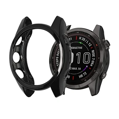 Abbildung von kwmobile Schutzhülle kompatibel mit Garmin Fenix 7S / Solar Fitness Tracker Silikon Hülle Gehäuse Abdeckung Cover Schwarz Silber