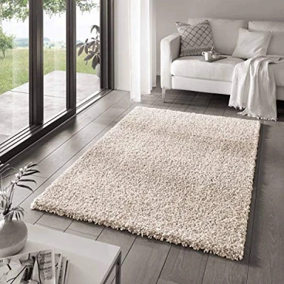 Abbildung von TaraCarpet Langflor Teppich Venezia Shaggy, rechteckig, Höhe: 35 mm, Hochflor Shaggy Uni Creme Wohnzimmer Schlafzimmer 080x250 cm
