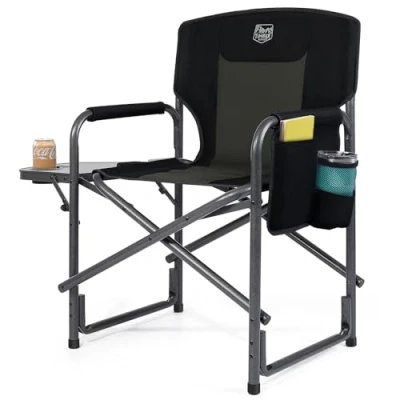 Abbildung von TIMBER RIDGE Campingstuhl Faltbar 180kg Regiestuhl klappbar Aluminium tragbar Ultraleicht Angelstuhl mit Seitentisch nur 3,3kg für Strand Picknick Camp Festival Turnier