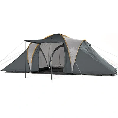 Abbildung von Skandika Kuppelzelt Daytona 6 Personen Familienzelt mit 3 Schlafkabinen, 3000 mm Wassersäule, 195 cm Stehhöhe, Moskitonetze, Sonnensegel Campingzelt für Familie und Freunde (grau)