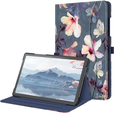 Abbildung von Fintie Hülle für Samsung Galaxy Tab A9 Plus 11 Zoll 2023, Multi Winkel Folio Schutzhülle Dokumentenfach und Auto Schlaf/Wach Funktion Tablet A9+ SM X210/X216/X218, Blühender Hibiskus