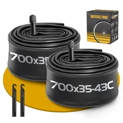 Abbildung von 2 x Fahrradschlauch 700 35 43C für Rennrad, AV48 mm, Schrader Ventil, kompatibel mit Fahrradreifen 35C/36C/37C/38C/39C/40C/41C/42C/43C