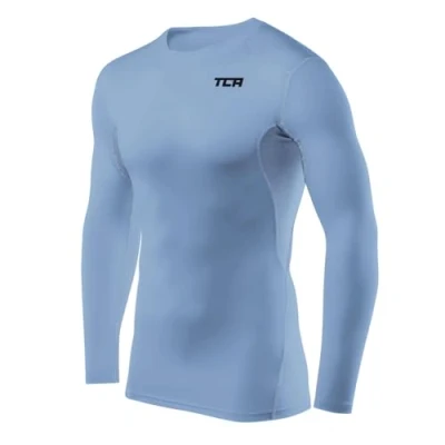 Abbildung von TCA Herren HyperFusion Kompressionsshirt Atmungsaktiv Langarm Funktionsshirts Schnell Trocknend Sportshirt Laufshirt Hellblau, XL