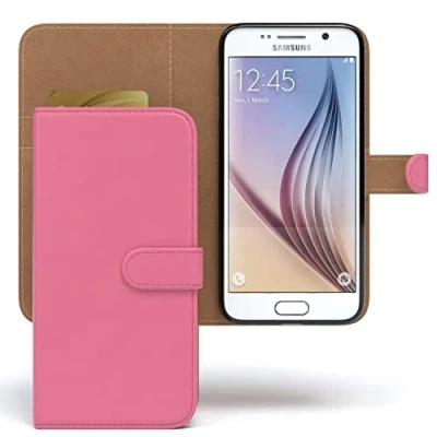 Abbildung von EAZY CASE Tasche kompatibel mit Samsung Galaxy S6 Schutzhülle Standfunktion Klapphülle Bookstyle, Handytasche Handyhülle Magnetverschluss und Kartenfach, Kunstleder, Pink