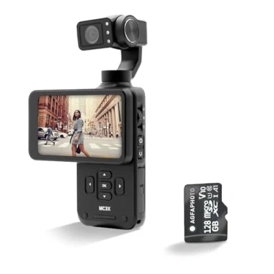 Abbildung von AgfaPhoto Realimove MC3X Mini Kamera, stabilisiert, 3 Achsen, Full HD Video, LCD Display, WiFi Verbindung, Lithium Akku, Schwarz