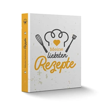Abbildung von itenga Präsentationsordner Rezeptordner Motiv KOCHMÜTZE gelb grau DIN A5
