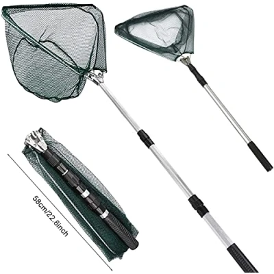 Abbildung von Kescher Angeln, Xndryan 170 cm Teleskop Fischernetzkescher mit Griff, Fischen, Faltbarer Kescher, Langer für Teiche Karpfen Forellenangeln