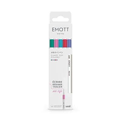 Abbildung von Uni ball Emott Mitsubishi Pencil 5 Filzstifte Candy Pop Colors zum Schreiben, Zeichnen, Plotten mit Stil feine Spitze 0,4 mm Ultra Violett, Hellrosa, Koralle, Hellblau, Grün