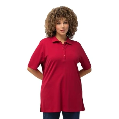 Abbildung von Ulla Popken Rundhalsshirt Poloshirt Piqué Polokragen Samt Knopfleiste