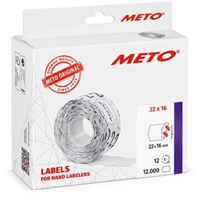 Abbildung von Meto Etiketten für Handauszeichner (22x16 mm, 2 zeilig, 12.000 Stück, weiß, permanent haftend, METO, Contact, Sato, Avery, Tovel, Samark etc.)
