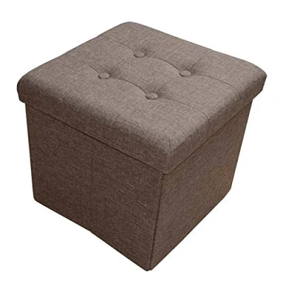 Abbildung von Style home Sitzhocker mit Stauraum, Faltbare Sitzbank Sitztruhe Fußablage aus Leinen, gepolstert Sitzwürfel Fußhocker Aufbewahrungsbox Deckel, für Wohnzimmer Schlafzimmer, 38 * cm (Braun)