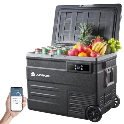 Abbildung von AAOBOSI Kompressor Kühlbox 55L, Auto mit WIFI APP Steuerung, 12/24 V und 100 240 V, Elektrisch bis 20 C für Auto, Lkw, Boot, Reisemobil,Camping, Kann Akku benutzt werden