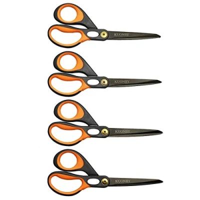 Abbildung von KUONIIY Schere, Ultra Scharfe Titan Scheren mit weichem Griff, Multifunktionale Set, 4er Pack, 20,3 cm (Schwarz, Gelb)