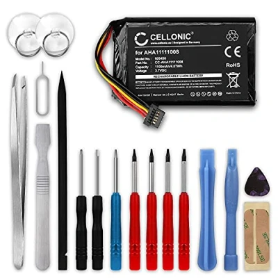 Abbildung von CELLONIC® GPS Ersatz Akku AHA11111008 VFAD VF6P Ersatzakku für Tomtom Go 6200, 6100, 6000, 5000, 600, 500 Navigationsgerät 1100mAh + Werkzeug Set Navi Batterie