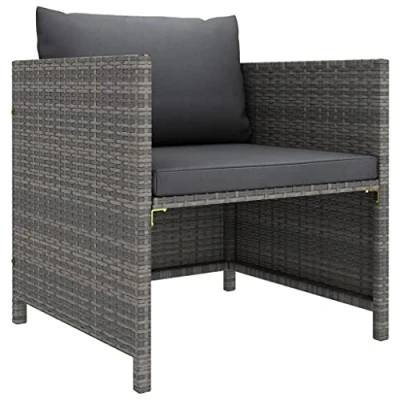 Abbildung von vidaXL Gartensofa mit Kissen Gartensessel Gartenstuhl Sessel Stuhl Sofa Einzelsofa Rattansessel Rattansofa Gartenmöbel Grau Poly Rattan