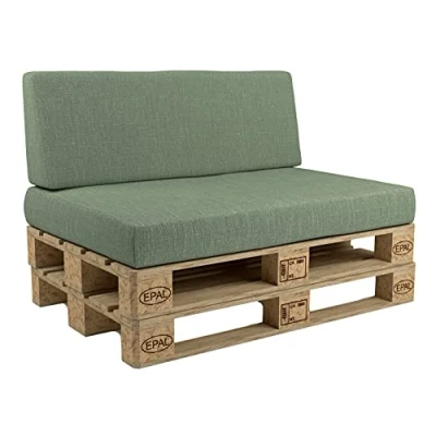 Abbildung von POKAR Palettenkissen Palettenauflagen mit abnehmbarem Bezug Palettenmöbel Palettensofa 2er Set: Sitzkissen 120x80 + Rückenlehne 120x40, Grün
