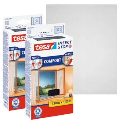 Abbildung von tesa Insect Stop COMFORT Fliegengitter für Fenster im 2er Pack Insektenschutz mit Klettband selbstklebend Fliegen Netz ohne Bohren anthrazit (durchsichtig), 2x 130 cm x