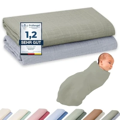 Abbildung von furora Baby Stoffwindeln Mullwindeln Sets (Bio Musselin: super soft) 120x120cm Spucktücher, Sehr weich