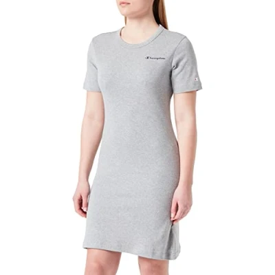 Abbildung von Champion Damen Legacy American Classics Soft Cotton 1x1 Rib Small Logo Slim Kleid, Helles Melangegrau, L