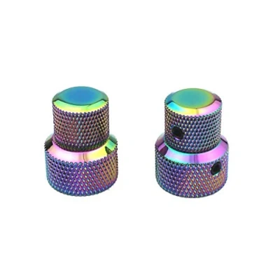 Abbildung von Guyker 2Pcs Concentric Stacked Knobs, Dual Knurled Control High Grade Dome Volume Tone Knob Replacement for Electric Guitar or Precision Bass CNC Machined (Rainbow Chameleon)
