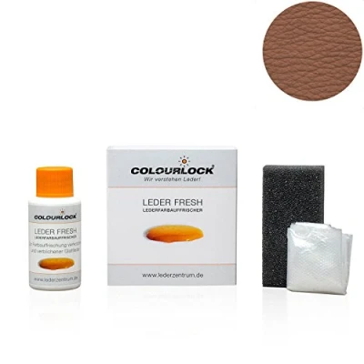 Abbildung von COLOURLOCK® Leder Fresh Tönung Mini 30 ml F Standard Farbe F014 ockerbraun (Lederfarbe, Farbauffrischung), beseitigt Schrammen, Ausbleichungen und Abnutzung an Kunstleder