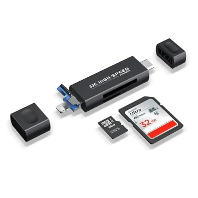 Abbildung von JJC Metall SD Kartenleser für i Phone, Lighting USB C 3.0 A 2.0 Viewer SDHC SDXC Micro SD, Speicherkarten Adapter Phone 16/14/13/12/11 (Schwarz)