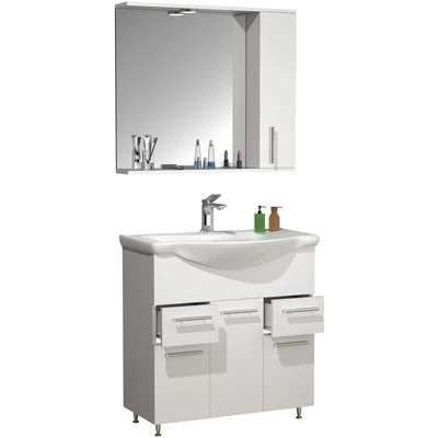 Abbildung von VCM 3 TLG. Waschplatz Waschtisch Badmöbel Set Waschbecken Schubladen Drehtüren Spiegelschrank Lisalo XL Weiß