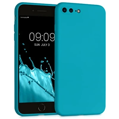 Abbildung von kwmobile Hülle kompatibel mit Apple iPhone 7 Plus/iPhone 8 Plus gummierte TPU Silikon Handyhülle Schutzhülle für kabelloses Laden Case in Meerblau