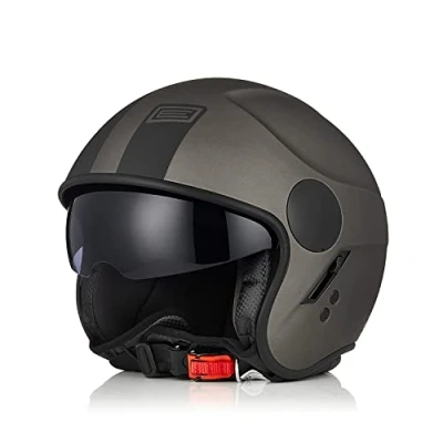 Abbildung von ORIGINE Motorradhelm Jethelm Rollerhelm mit Visier ECE Zertifizierung (Basic Black Titanium,XL)