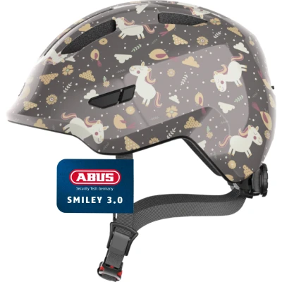 Abbildung von ABUS Kinderhelm Smiley 3.0 Fahrradhelm mit tiefer Passform, kindergerechten Designs &amp; Platz für einen Zopf Mädchen und Jungs Grau Pferde Muster, Größe S