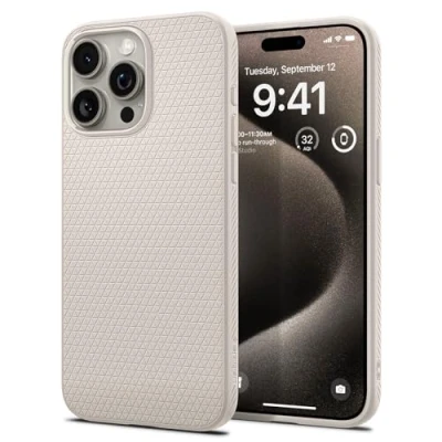 Abbildung von Spigen Hülle für iPhone 15 Pro Liquid Air Case Handyhülle Schutzhülle Cover Dünn Slim Natural Titanium