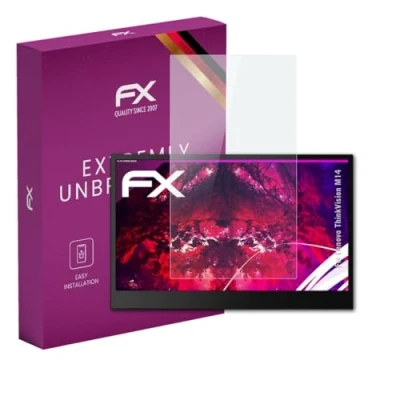 Abbildung von atFoliX Glasfolie kompatibel mit Lenovo ThinkVision M14 Panzerfolie, 9H Hybrid Glass FX Schutzpanzer Folie