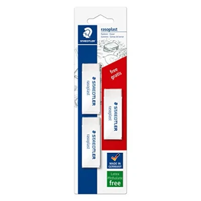 Abbildung von 10 x Staedtler Radierer Rasoplast PVC 65x13x23mm weiß VE=3 Stück